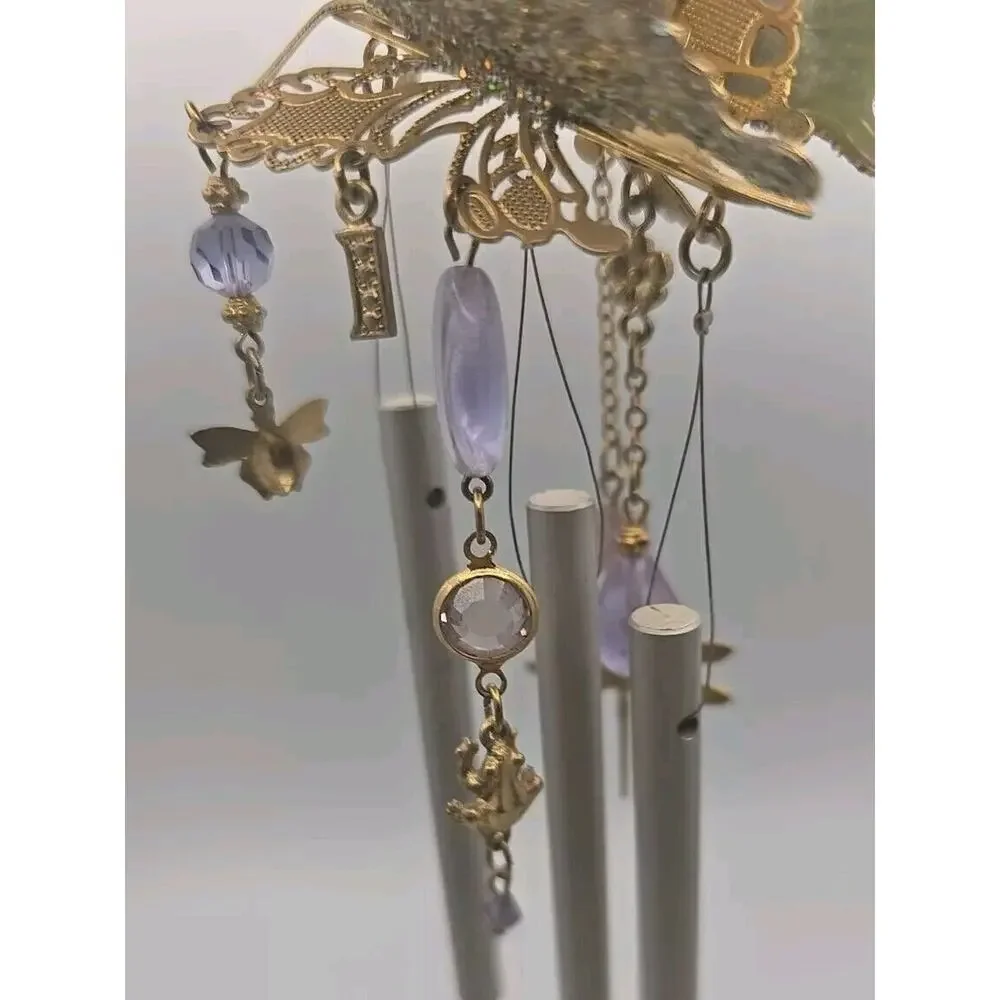 Kirks Folly Rhinestones Enamel Glitter Butterfly Fairy Wind Ornament Chime PB103